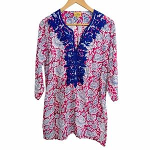 Roberta Roller Rabbit Embroidered Kurta Tunic Mini Dress size m 100% Cotton